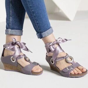 Papillio by Birkenstock Emmy Lilac Wedge sandals Ribbon Tie 37 US 6.5 NWT